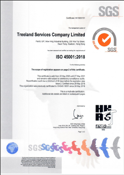 2020 年 5 月 22 日更新 ISO 45001:2018 證書